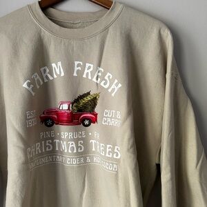 Gildan Beige Crew Neck Sweater with Red Truck Design